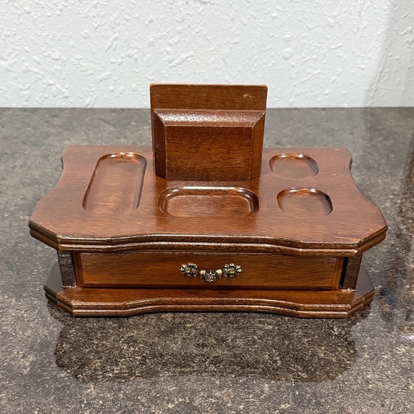 Vintage Other - Vintage Wooden Valet Jewelry Box Organizer Drawer Velvet Wallet Mid-Century